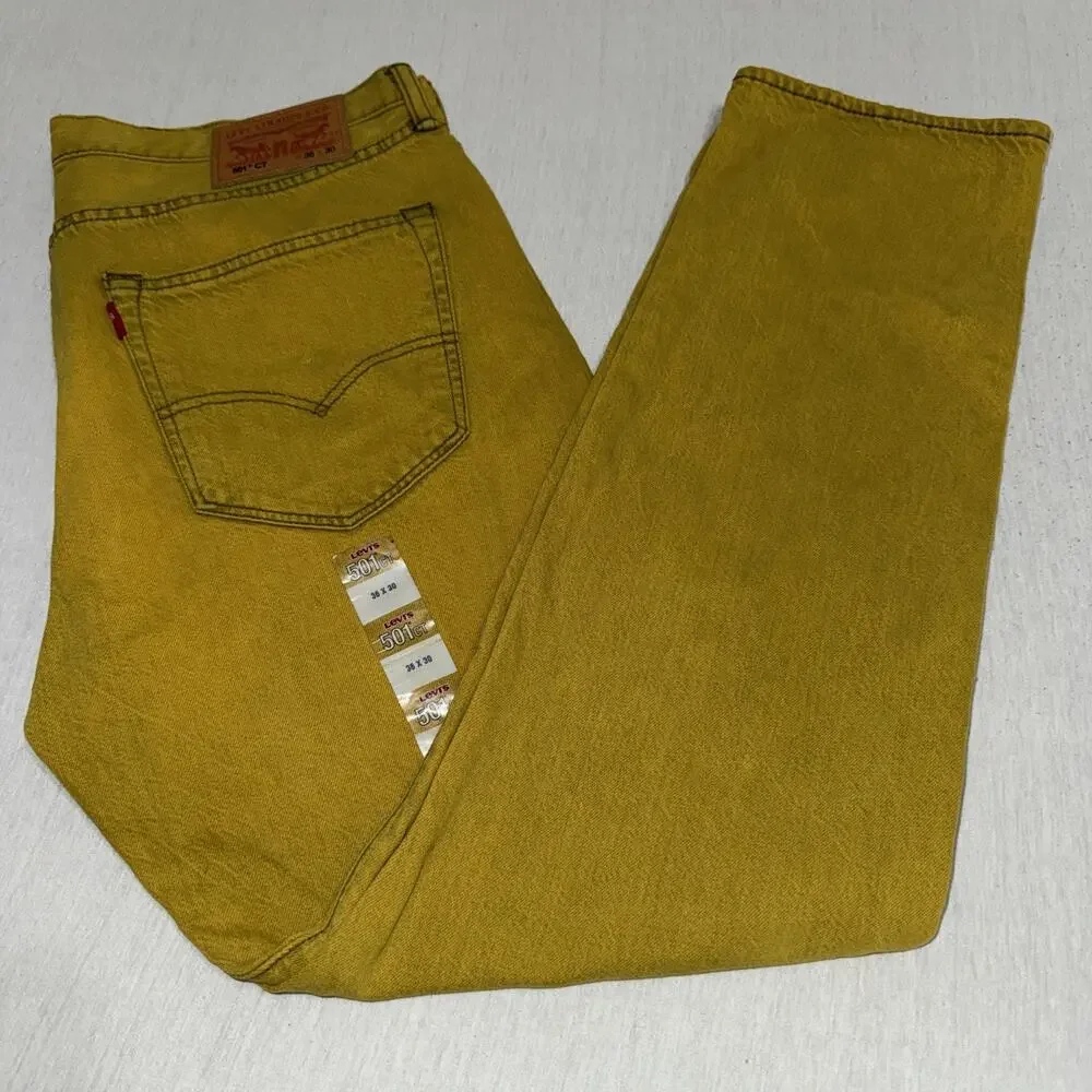 Levi's Vintage Retro Yellow Washed 501 CT Tapered Denim Jeans 36x30 NWT